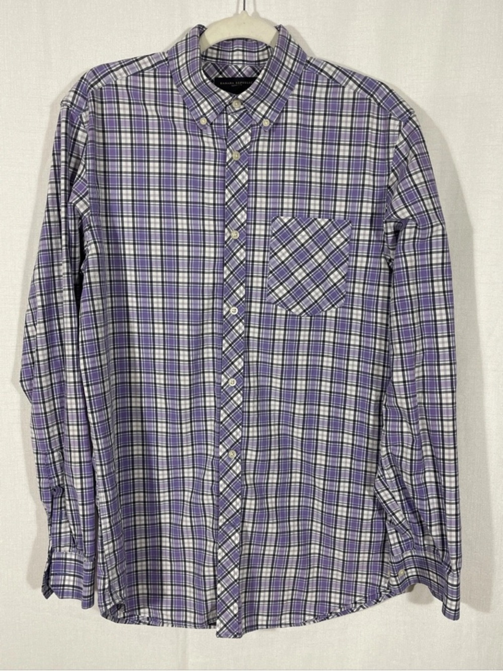 Banana Republic Purple and White Plaid Button-Down Shirt Slim Fit